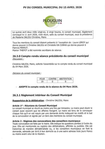 Conseil municipal du 15 avril 2026