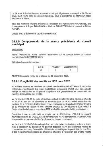 Conseil municipal du 4 mars 2026